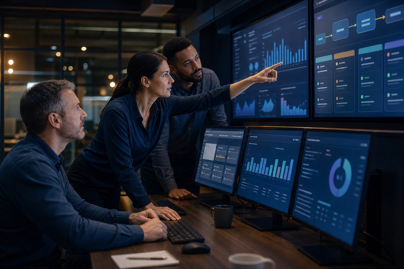 Profesionales supervisando automatizaciones y agentes de IA