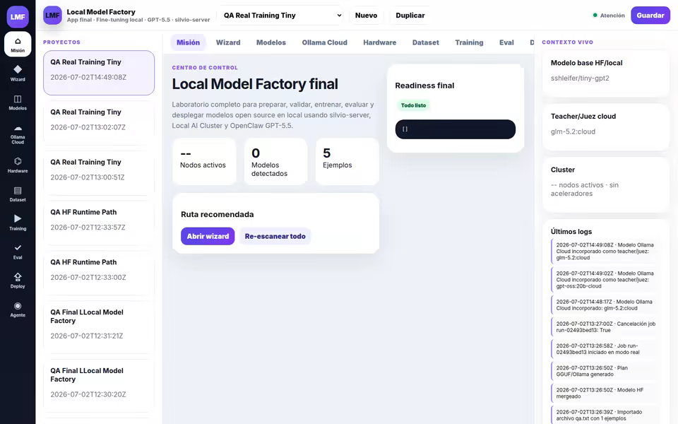 Captura del proyecto Local Model Factory
