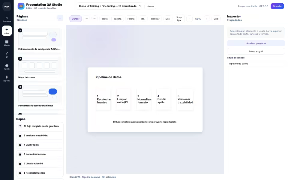 Captura del proyecto Presentation QA Studio