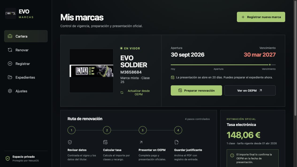 Captura del proyecto EVO Marcas